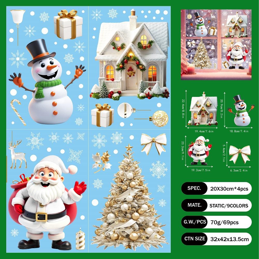

3D Style, Cute, Santa Claus, Christmas Tree, Electrostatic Glass Stickers, Shopping Mall Decorations, Electrostatic Stickers, Party Decorations 20*30cm