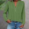 Long Sleeve Linen Tops For Women Loose Fit V Neck Button Down Shirts Cute Solid Summer Beach Tee Shirts