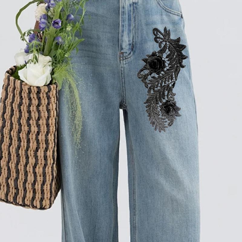 1 Pair Flower Fabric Appliques for Fashion Clothing Clothes Dress Decor 3D Hollow Water Soluble DIY Crafts Lace Embroidery