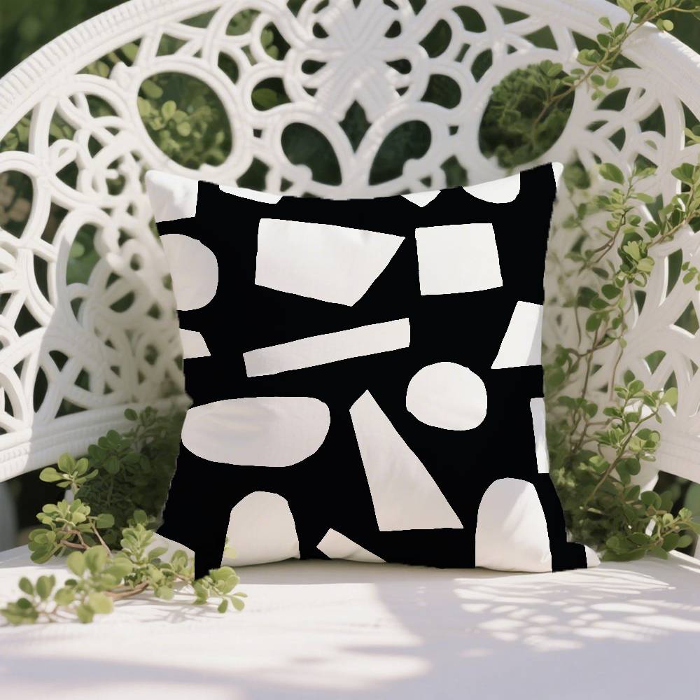 Black And White Abstract Print Pillow Case Anti-dustmite Pillowcase Invisible Zipper Silky Short Plush Sofa Cushion Cover