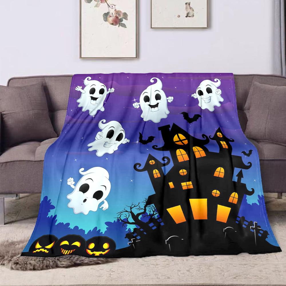 "Spooky Ghosts and Haunted House Design" Patterned Flannel Blanket Perfect for the Bedroom Living Room, Sofa, or a Little Nap