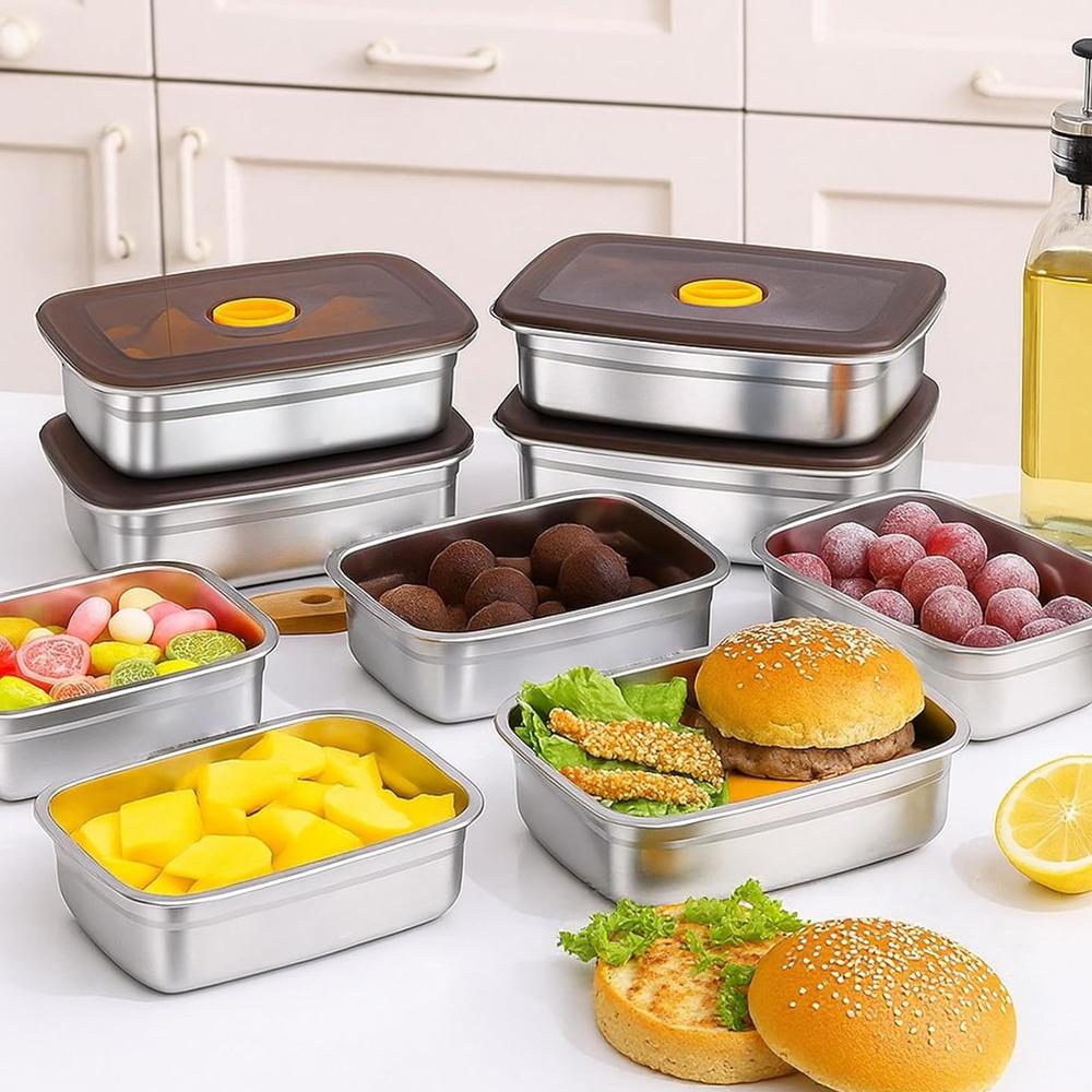 Stainless Steel Food Storage Stackable Meal Prep Boxes for Kitchen Fridge Lunch Ideal for Meal Prep Travel Kitchen Storage