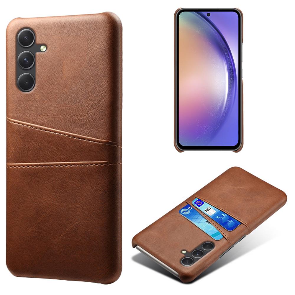 

For Samsung Galaxy S24 Case PU+Hard PC Phone Protector with Dual Card Slots Brown