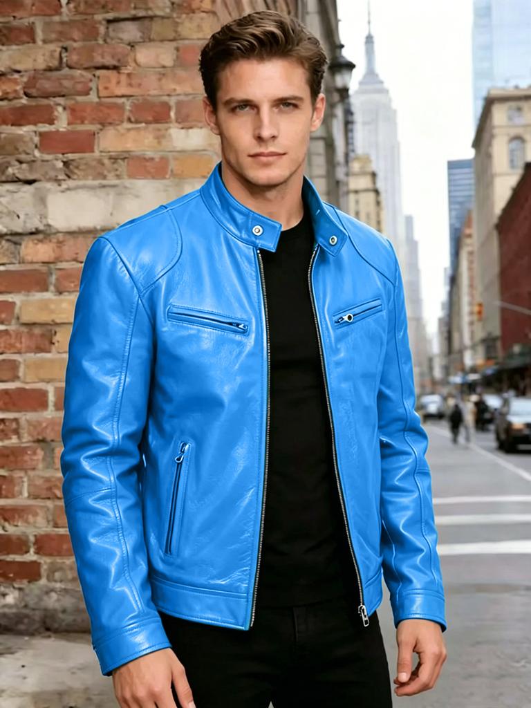 Men's slim-fit PU leather jacket stand-up collar locomotive jacket autumn and winter trend short jacket fashion casual leather jacket