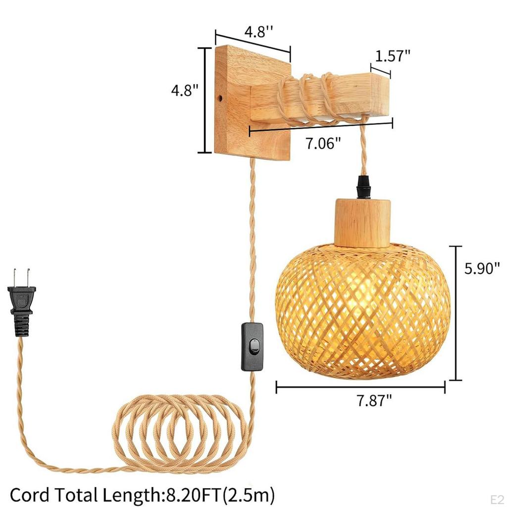 Bamboo Wall Sconce Bathroom Vanity Light, Rustic Decorative Farmhouse Hanging Lamp for Hallway