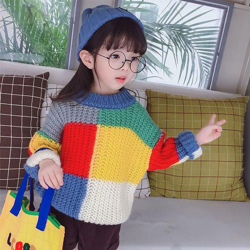 Autumn Winter Baby Boys Sweater Girl Children Knitted Clothes Kids Pullover Jumper Toddler Sweater Plaid Color Matching