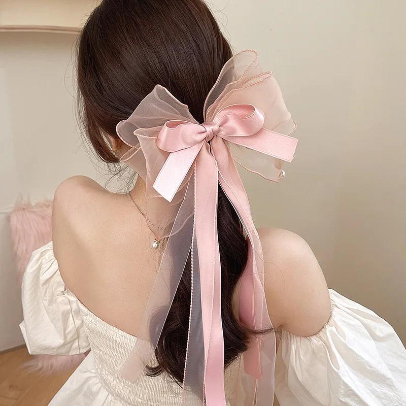 Trendy Large Barrette Hair Clip Multi-Layer Ribbon Bow Hairpins Pearls Hair Pins For Women Girls Hair Accessories Cute Gifts New