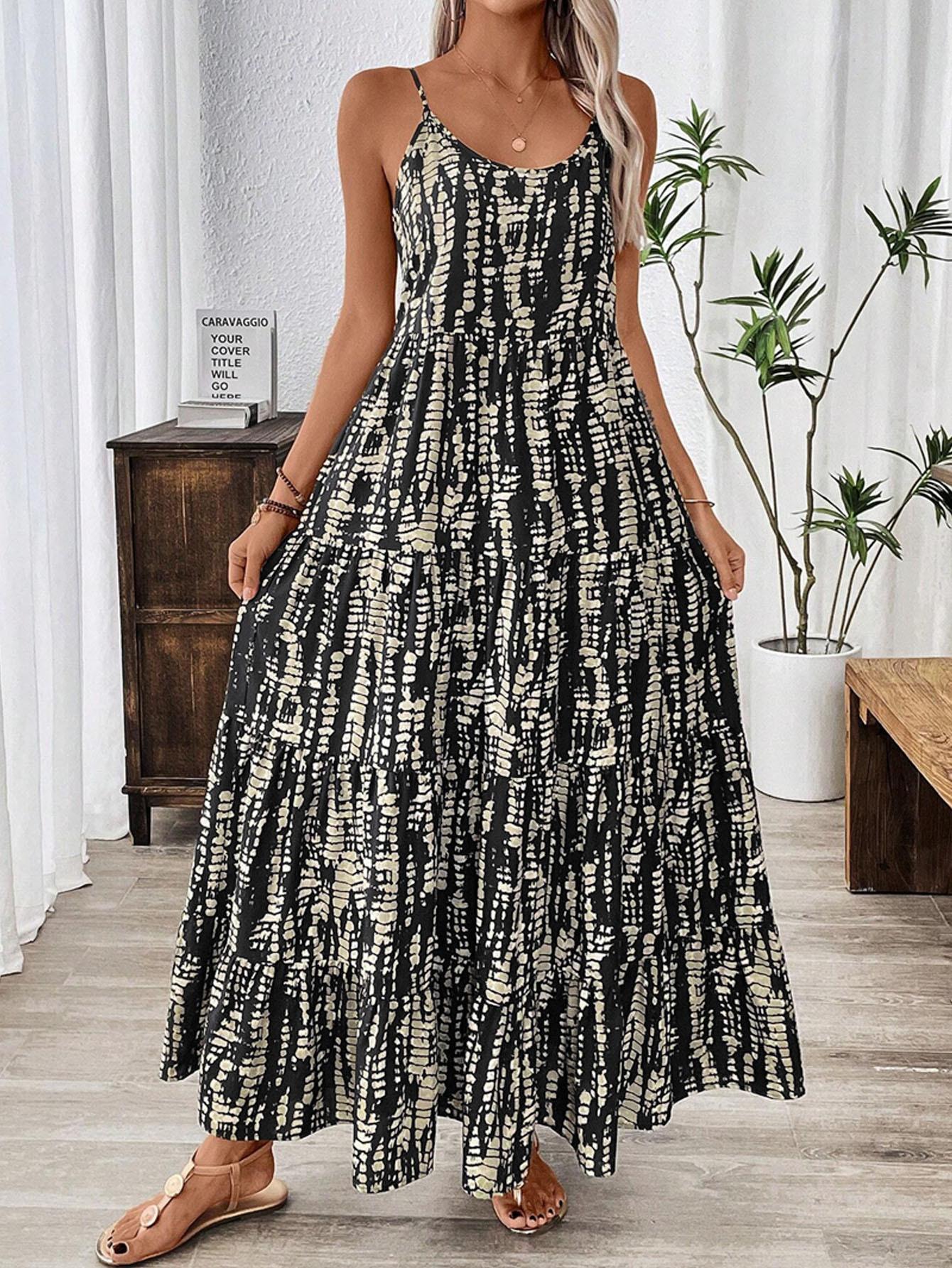Cross-border large-size women s dress, European and American fashion summer suspender dress, casual loose suspender large-size women s clothing 1XL