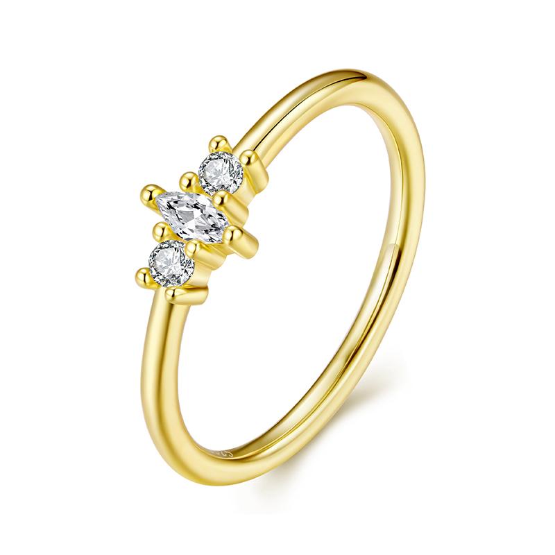 

BAMOER 925 Sterling Silver Marquise Round CZ Stackable Rings for Women, Gold Plated Dainty Stacking Thin Band for Women 8