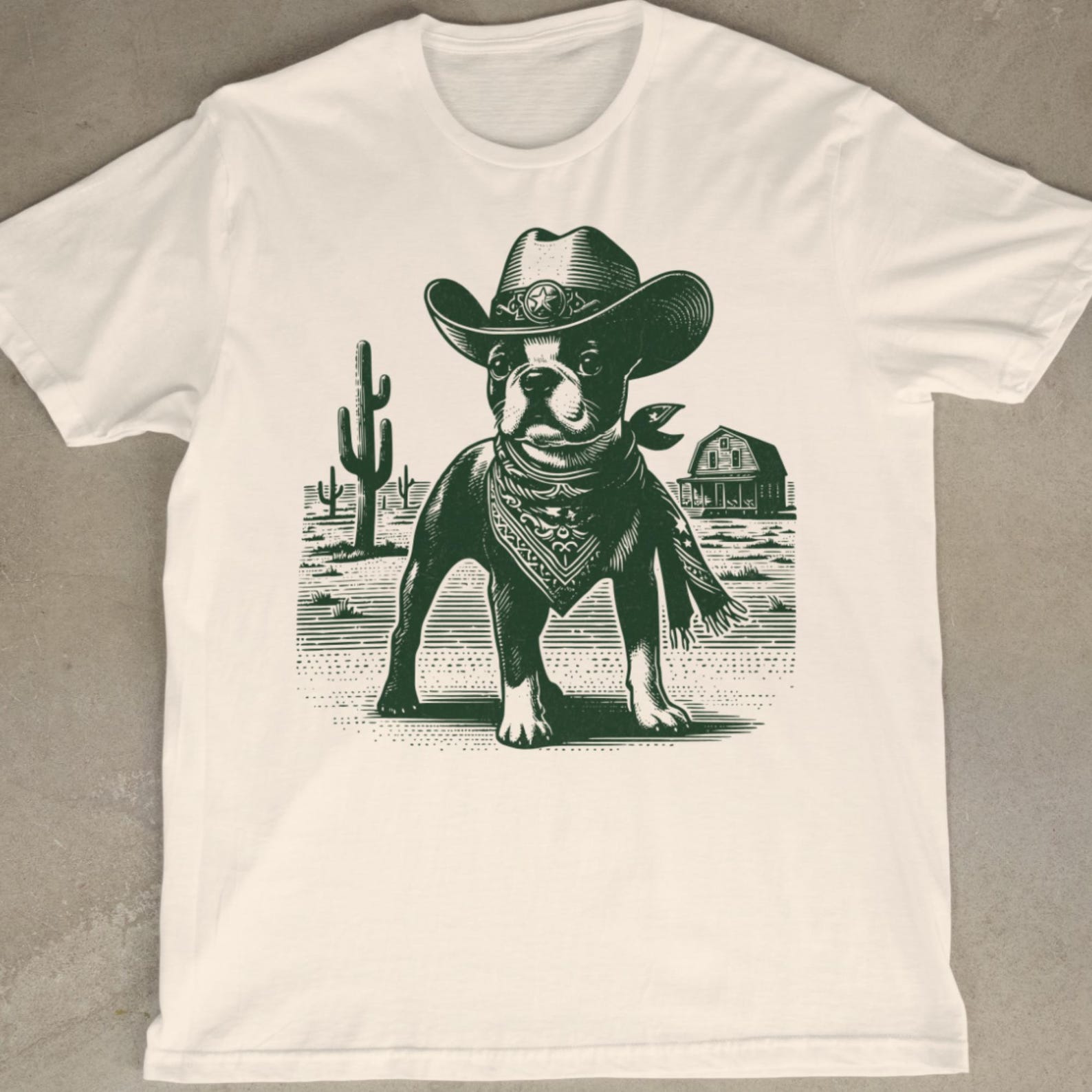 Boston Terrier Cowboy T-Shirt: Funny Western Dog Graphic Tee S