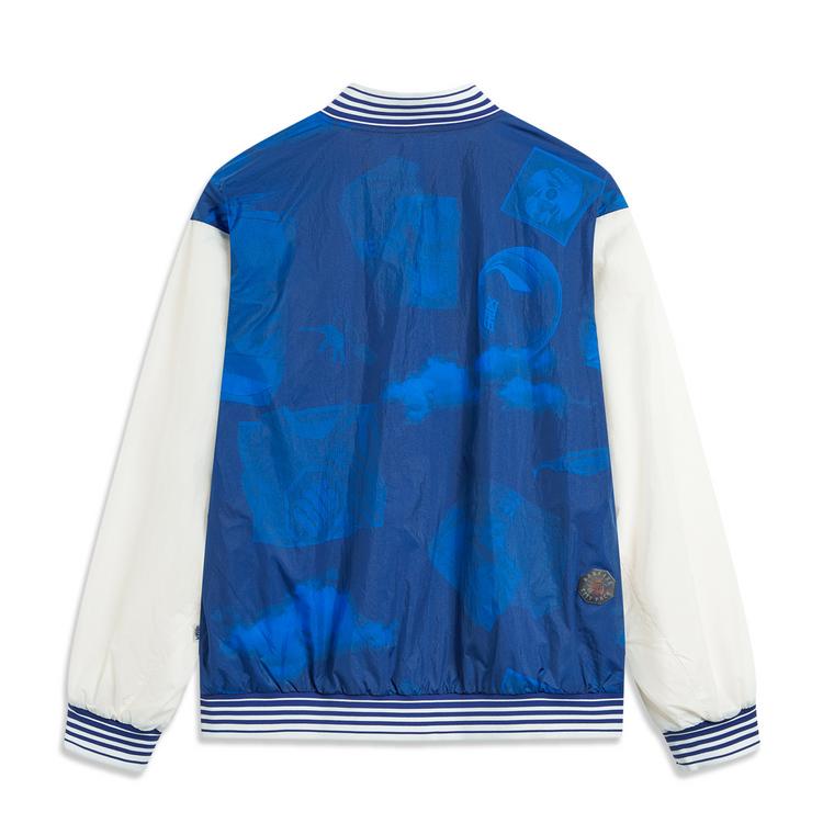 Li Ning Badfive Seven Cities Collaboration Fog City Trend Color Block Loose Sports Baseball Collar Jacket Men Jacket Shadow-Purple Blue AFDT793-1