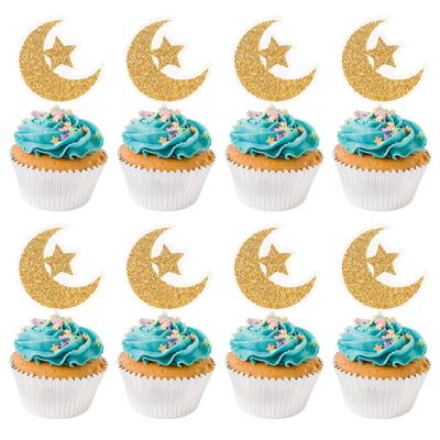 Décorations de Cupcakes Lune Étoile Pailletées Décorations de Gâteau Eid Mubarak Croissant de Lune Scintillant