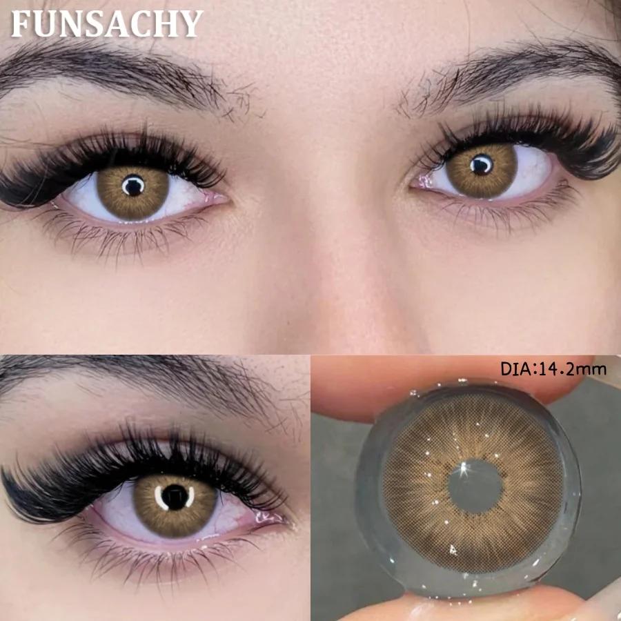 FUNSACHY Colored Contact Lenses Yearly Brown Lens for Eyes Makeup Beauty Green Color Lenses Fashion Grey Pupils Contacts 2Pcs