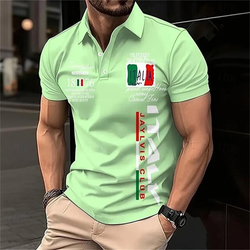 Neues Mode Herren Polohemd 3D Gedruckt Italien Grafik Sommer Kurzarm Lässig Knöpfleiste Oberteile Übergröße Männliches Golf T-Shirt