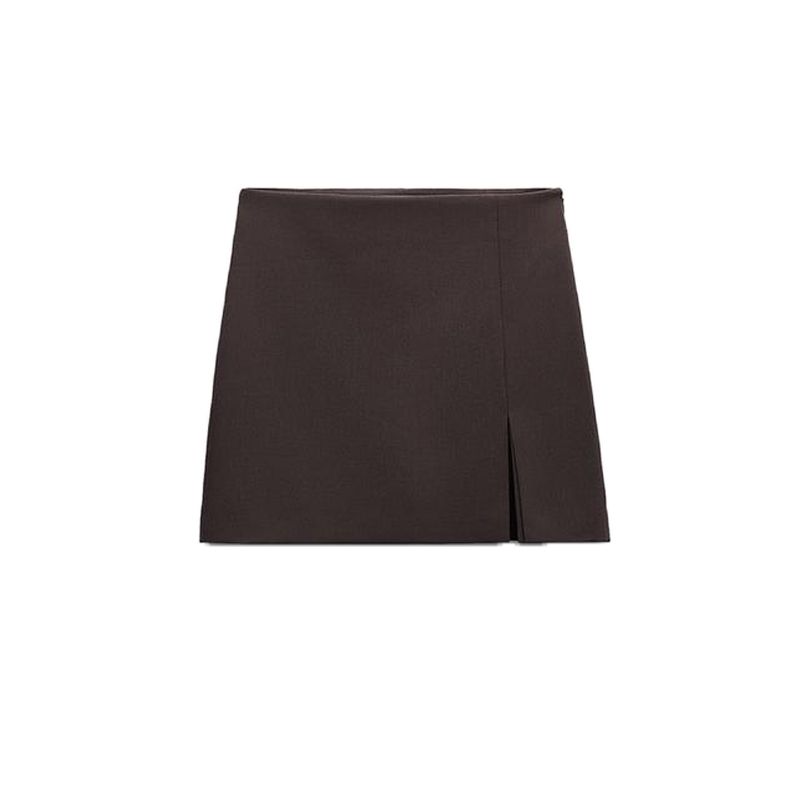 Spring and Summer New Women's Clothing Fashion Wind Minimalist Easiest for Match High Waist Slit Hemline at Hem Design Short Pantskirt 1608041