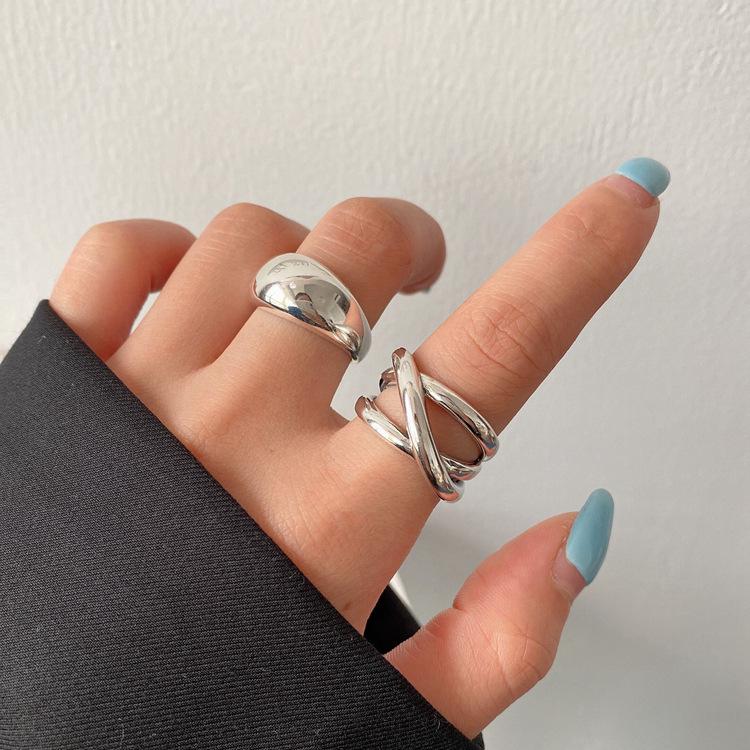 Korean Style S925 Silver-Plated Water Drop Crossover Open Ring – Women's Retro Fashion for Index Finger