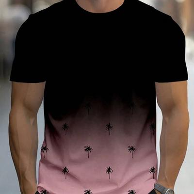 Fashion Coconut Tree Printed T Shirt For Men Gradient Harajuku Short Sleeve Tee Tops Leisure Crew Neck Men's Casual T-shirts