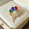 Women's Flower Brooch with Colorful Rhinestones and Elegant Plant Design for Parties
