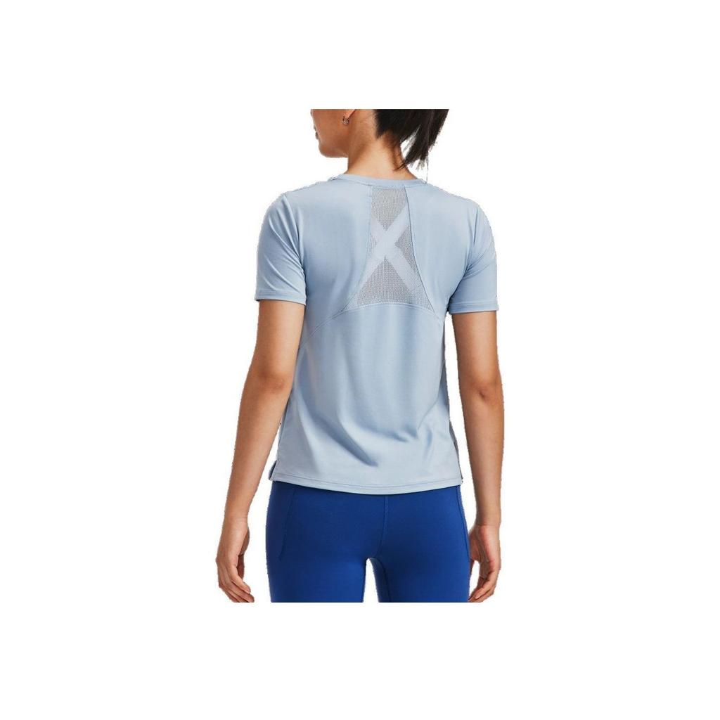 Under Armour Rush Solid Back Mesh Crew Neck Short Sleeve T-Shirt Women Tops Harbor-Blue 1379043-465