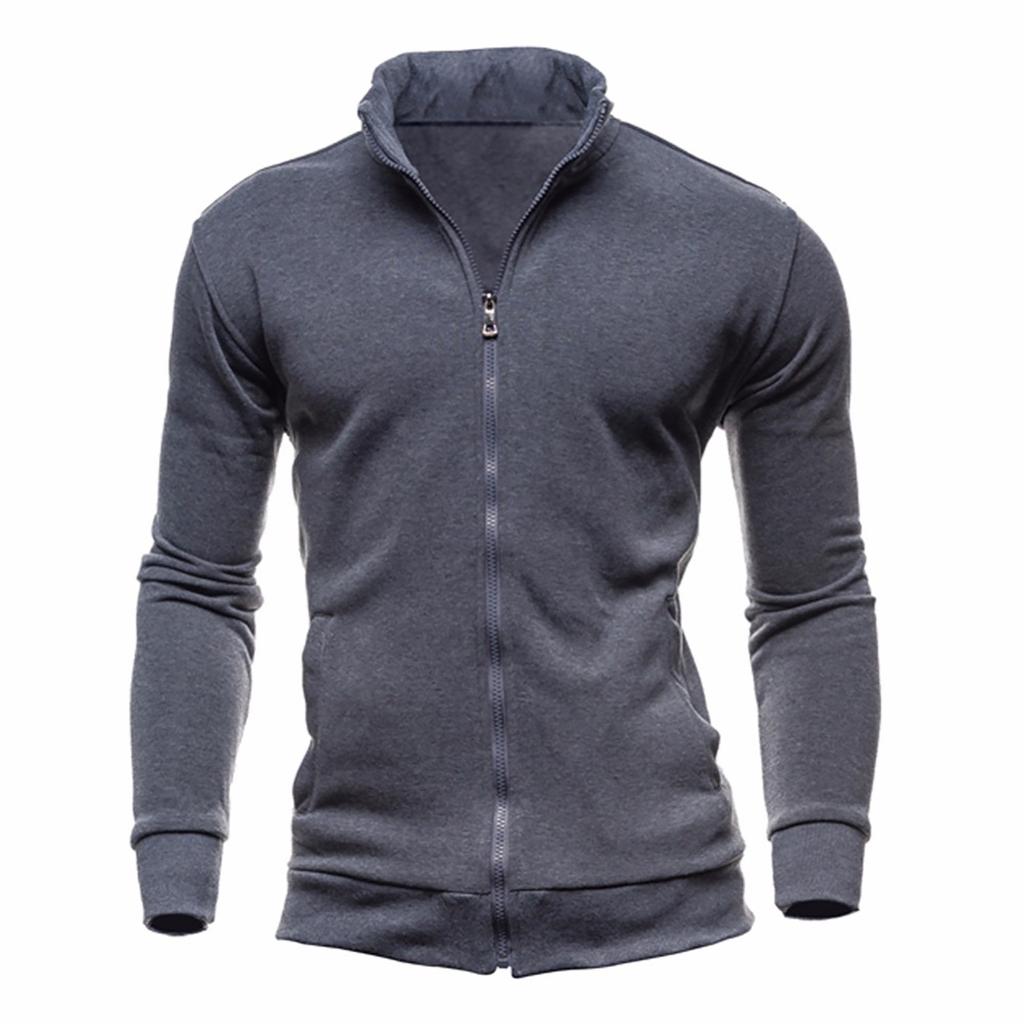 Men's Solid-color Sport Cardigan Fleece Hoodie Slim Zipper Jacket