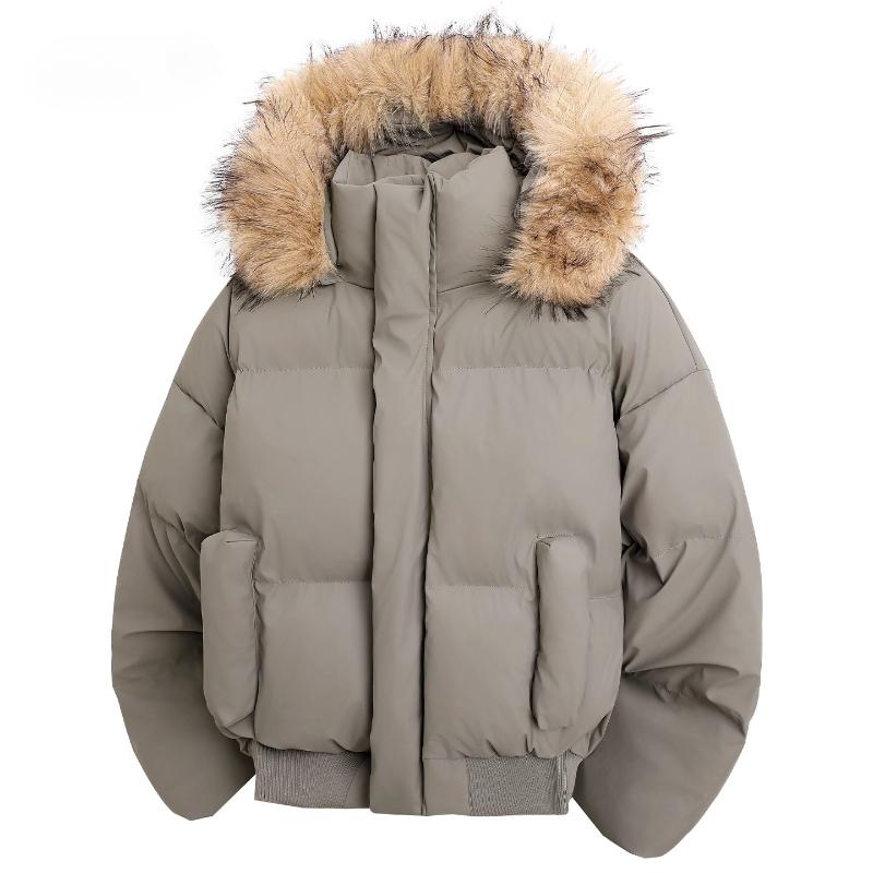 Herren Parka Jacke Winter Mode Pelzkragen Warme Jacke Damen Einfarbige Lässige Parkas mit Kapuze Mäntel Oberbekleidung Amerikanisches Paar