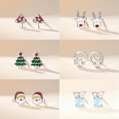 Exquisite S925 Silver Christmas Earrings: Cute Reindeer, Christmas Tree, and Santa Claus Designs