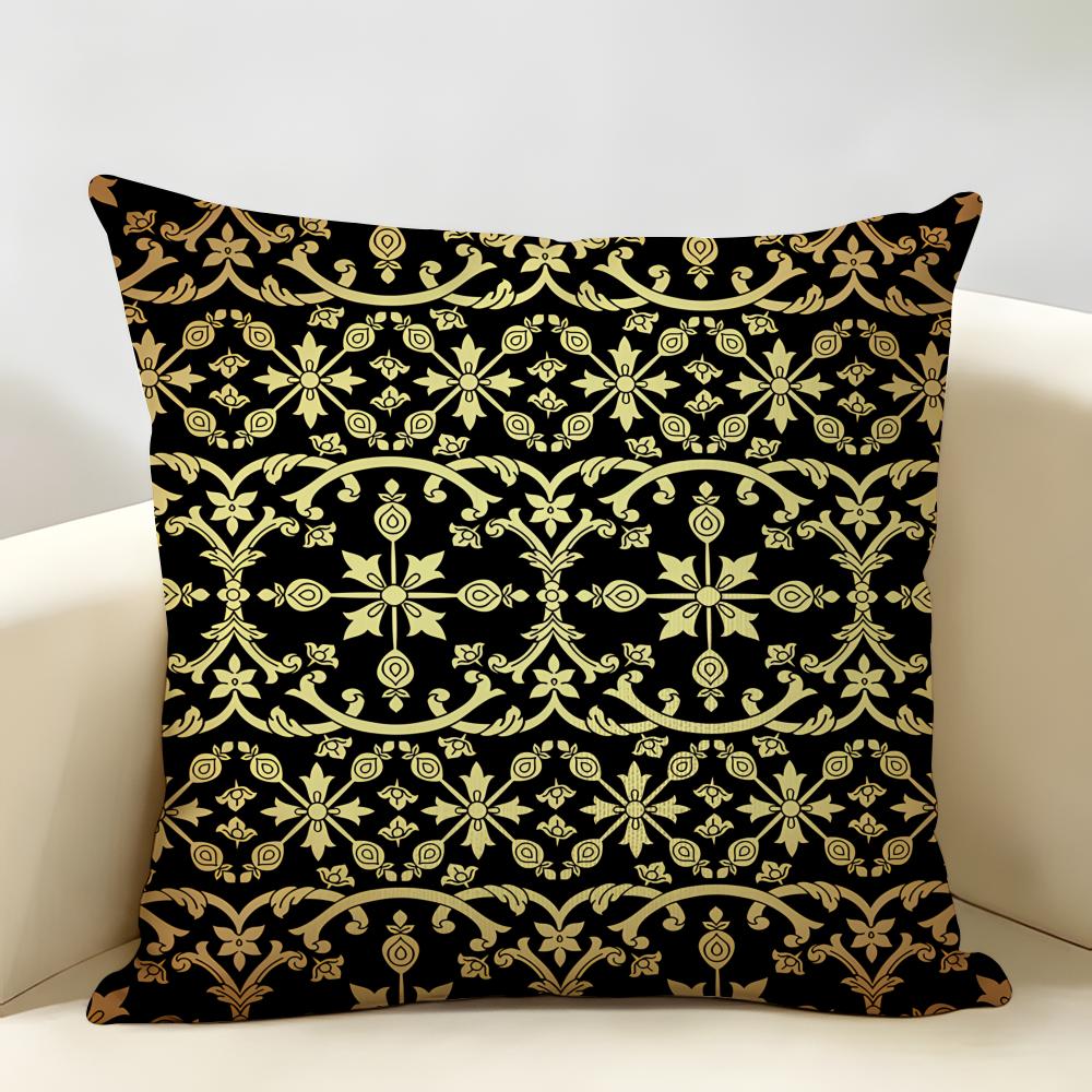 Gold European Style Retro Cushion Cover Natural Linen Organic Fabric DoubleSided Printing Room Sofa Decor Pillow Case