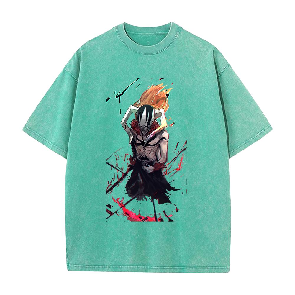 BLEACH Kurosaki Ichigo Anime Printed Tee Men Women Washed Cotton T-shirts Manga Vintage T Shirt Harajuku Male Oversized Tshirt