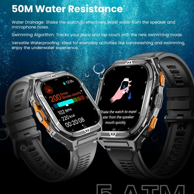 2026 New Dual Frequency GPS Smart Watch Men 1.96-inch HD AMOLED Screen Compass Bluetooth Call 5ATM Waterproof Sports Smart Watch