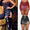 Jednokolorowa spódnica mini z ukrytym zamkiem Faux Leather Wysoka talia Spódnica Skinny z rozcięciem Streetwear