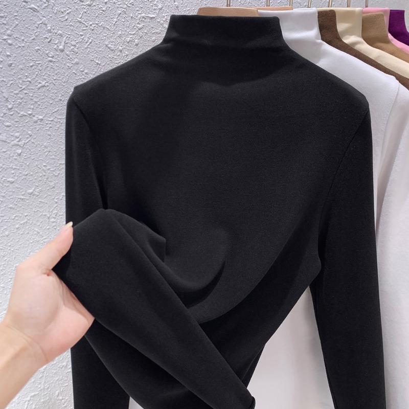 Cashmere protein German velvet bottoming shirt autumn and winter new solid color T-shirt long sleeve warm top autumn clothes can be worn outside