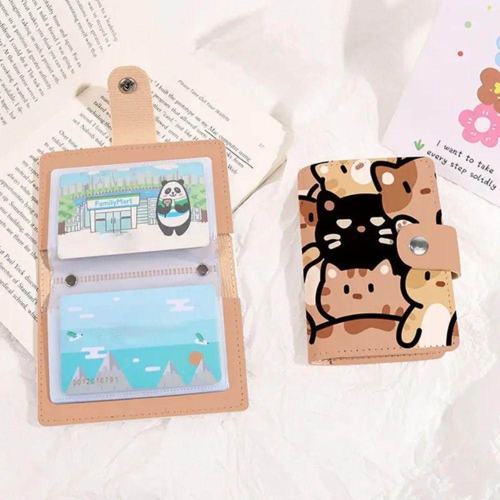 New Cartoon Cat Print Mini Wallet Large Capacity Card Holder Portable Cute Small ID Storage Bag Card Case Multi-Card Holder