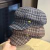 Autumn and Winter New Style Woolen Versatile Octagonal Hat Women's Plaid British Casual Retro Face Showing Newsboy Painter Hat Trend
