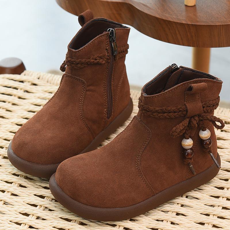 Flickors läderkängor med fleecefoder - Varma, Moderiktiga Martin Vinter 2025 Kängor