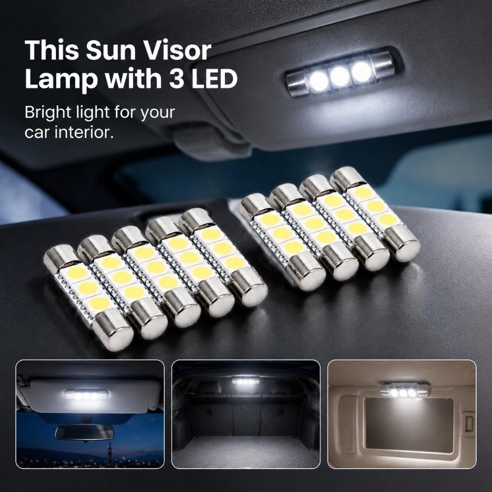 10Pcs Long-Lasting Car LED Fuse Bulb Energy-Efficient Reading Lamp Bulb Sun Visor Mirror Light
