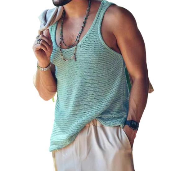 Men Summer Vest Sleeveless Solid Color Simple Style Knitted U Neck Sports Soft Pullover Men Tank Top Men Clothes