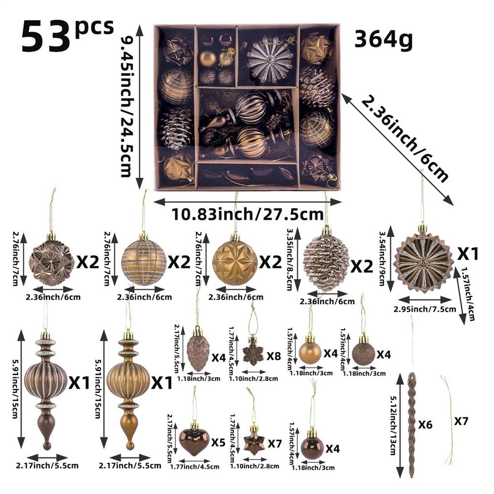 

Christmas Tree Ornaments Set 53 Pieces Party Decorations Tree Ball Set Christmas Decorations for Home Decor Party Indoor Outdoor