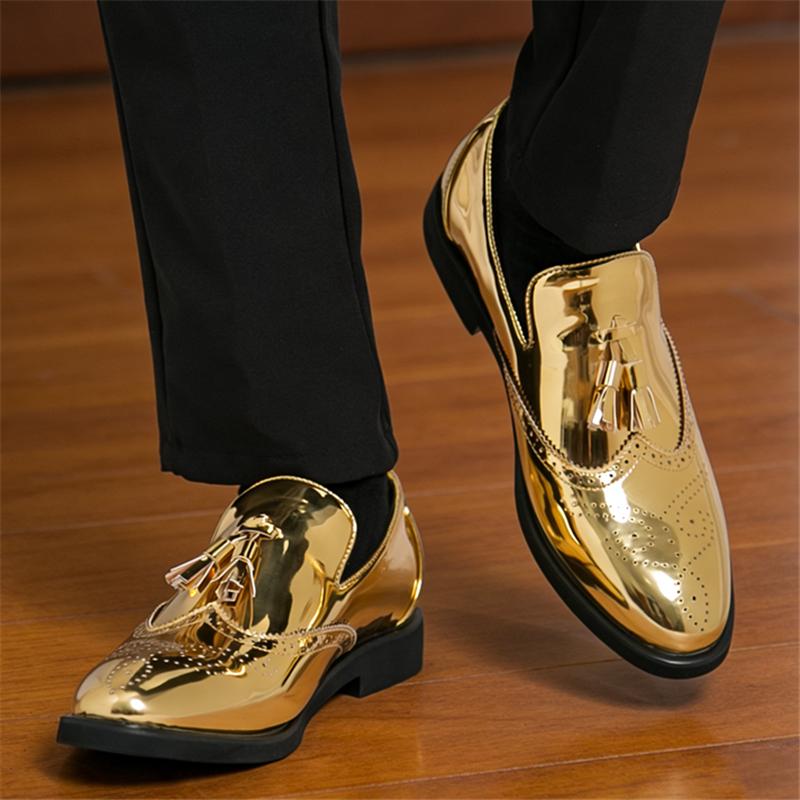Gold Black Tassels Patent Leather Casual Shoes for Men  Luxury Designer Male Formal Wedding Dress Loafers Homecoming Footwear