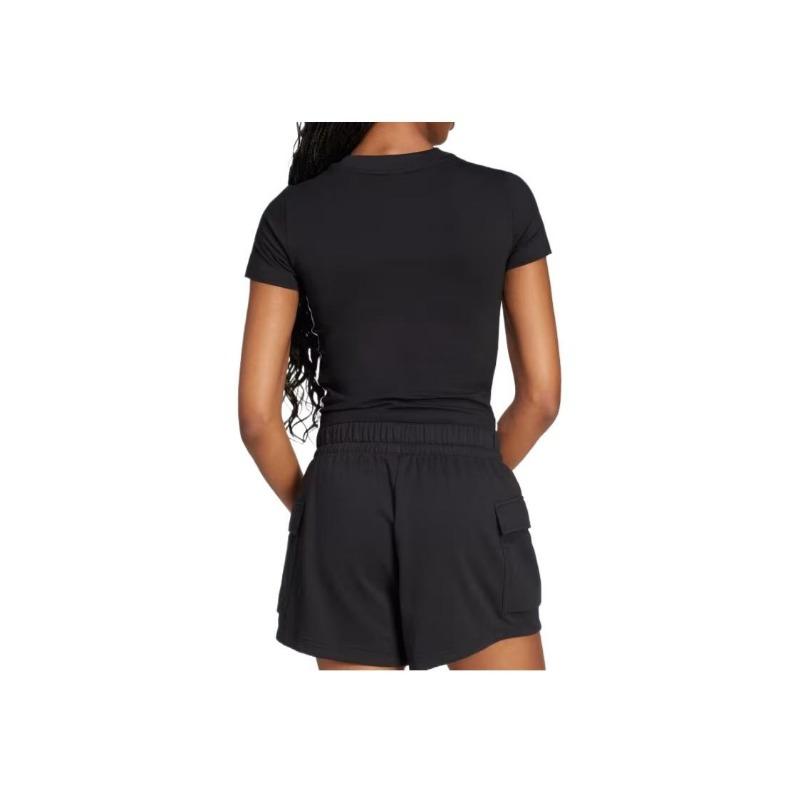 adidas Women's Black Slim Fit Crew Neck 3-Stripes Short Sleeve T-Shirt JC8325