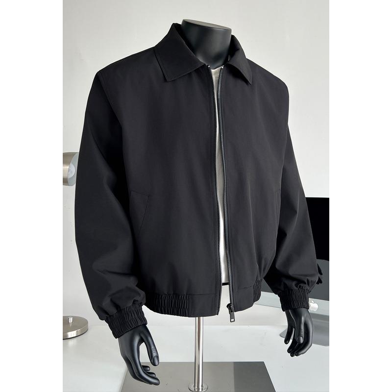 Mens Cropped Flight Jacket American Retro Loose Turn Down Collar Casual Bomber Outerwear