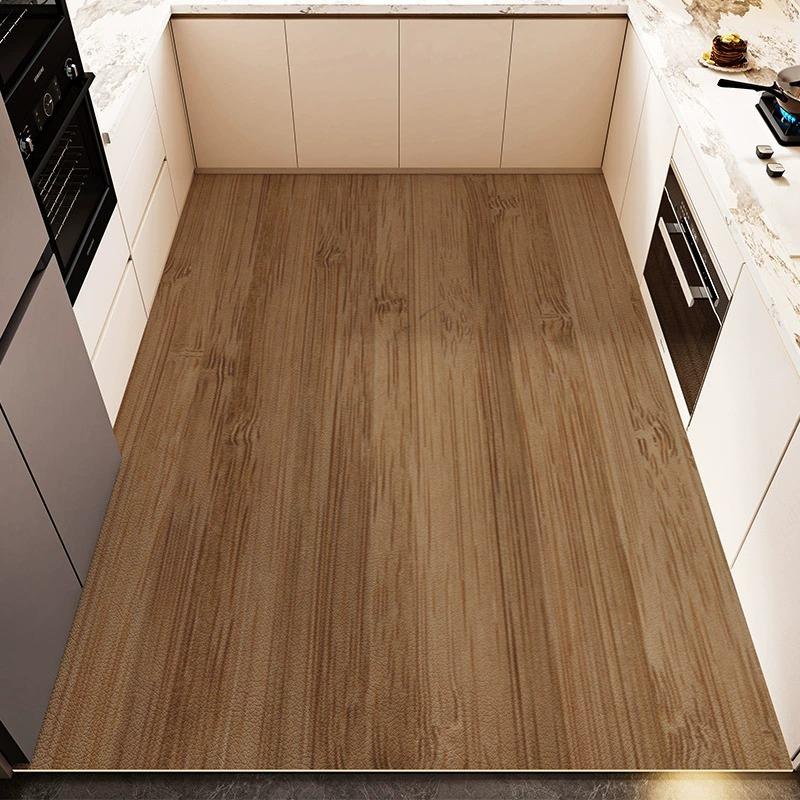 Kitchen Floor Mat Imitation Wood Grain Pvc Leather Carpet Non-Slip Oil-Proof Easy To Clean Rug Can Be Freely Cut Large Area Mats