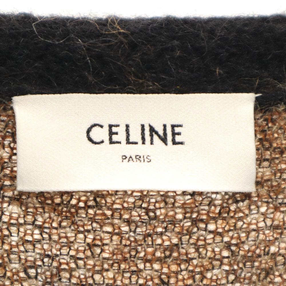 Celine Italian Mohair Blend Leopard Pattern Long Sleeve Cardigan S Brown Men's Used