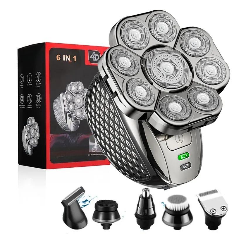 4D Head Shavers for Bald Men Upgraded 9 Floating Heads 6-in-1 Rechargeable Waterproof Wet Dry Bald Head Shavers for Men