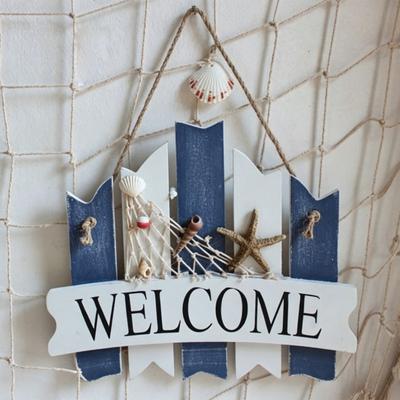 Cartello di Benvenuto Costiero a Tema Nautico e Spiaggia Targa in Legno da Appendere con Corda Gancio Rustico per Porta d'Ingresso Parete del Patio Decorazione