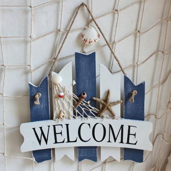 Coastal Welcome Door Sign Nautical Beach Theme Wooden Hanging Plaque with Rope Rustic Door Hanger for Front Door Patio Wall Decor