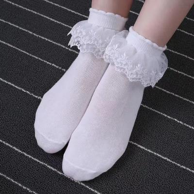 Lolita Women Harajuku Retro Lace Short Ankle Socks JK Frilly Ruffle Cotton Princess Girls Soft Wedding Dance White