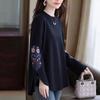 Spring and Autumn New Chinese Style Embroidered Round Neck Age-Reducing Versatile Loose Temperament Women's Mid-Length Top