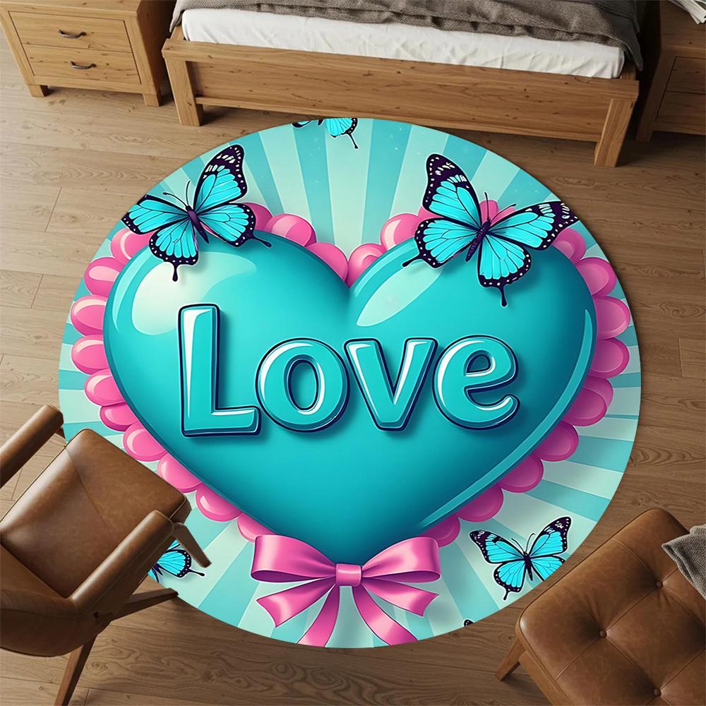 1pc Love Butterfly Round Chair mat office Area Rug - Non-Slip, Floor Mat for Office, Bedroom, and Indoor Decor p127129
