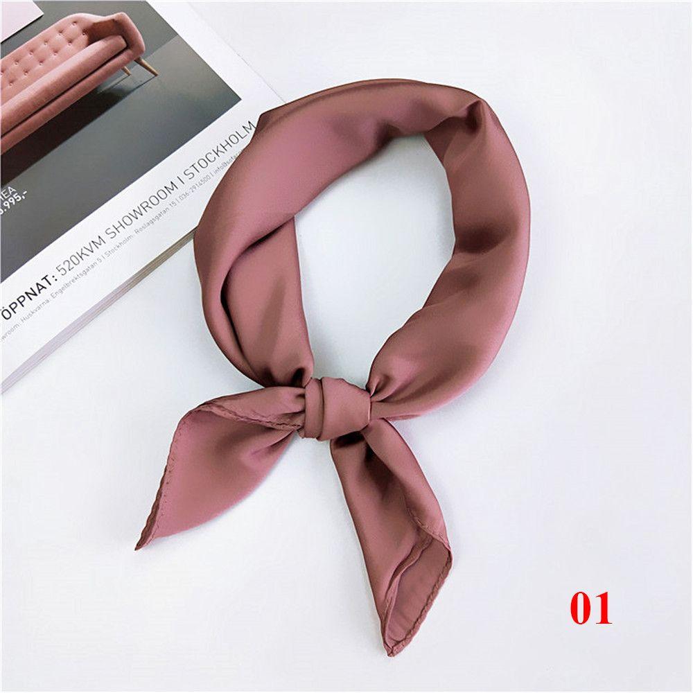 Gifts Elegant Solid Color Head Neck Hair Tie Band Silk Feel Satin Women Square Scarf