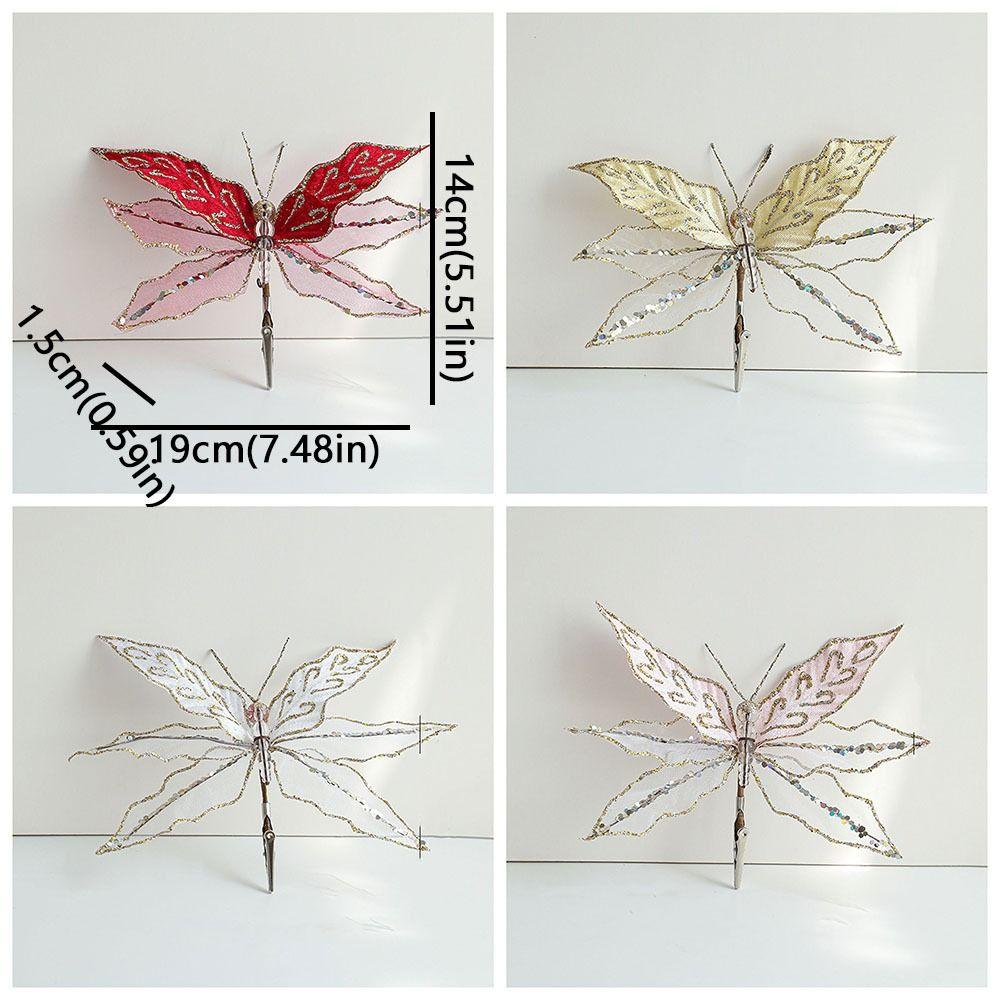 Flocking Christmas Simulation Butterfly Double Sequins with Clip Butterfly Ornament Hanging Artificial